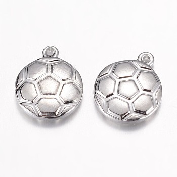 304 Stainless Steel Pendants, Sports Charms, Football, Stainless Steel Color, 15.5x13x3.5mm, Hole: 1mm