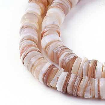 Shell Beads Strands, Disc, Antique White, 4.9~6x0.4~6mm, Hole: 1.4mm,  about 15.94 inch~16.14 inch(40.5~41cm)