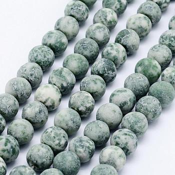 Natural Green Spot Jasper Beads Strands, Frosted, Round, 6mm, Hole: 1mm, about 62pcs/strand, 15.3 inch(39cm)