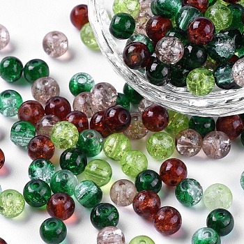 Baking Painted Crackle Glass Beads, Choc-Mint Mix, Round, Mixed Color, 6~6.5x5.5~6mm, Hole: 1mm, about 200pcs/bag