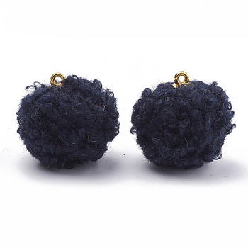 Handmade Cloth Fabric Covered Pendants, with Golden Tone Alloy Findings, Round, Midnight Blue, 19~20.5x17mm, Hole: 2mm