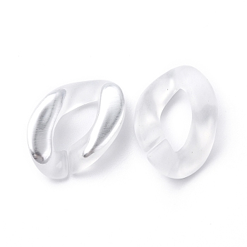 Plated Acrylic Linking Rings, Quick Link Connector, for Curb Chain Making, Twisted Oval, Clear, Silver Plated, 23x17x5.5mm
