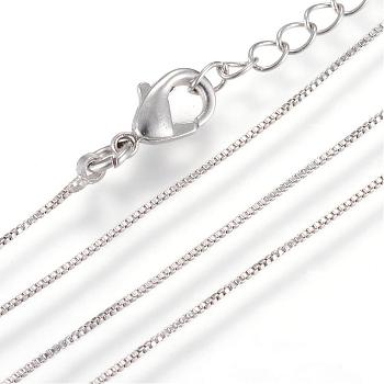 Real Platinum Plated Brass Box Chains Necklaces, with Lobster Clasps, 15.7 inch(40cm)x0.6mm