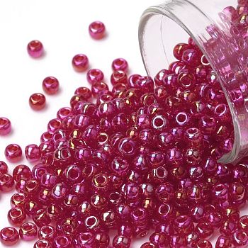 TOHO Round Seed Beads, Japanese Seed Beads, (165B) Transparent AB Siam Ruby, 8/0, 3mm, Hole: 1mm, about 222pcs/bottle, 10g/bottle