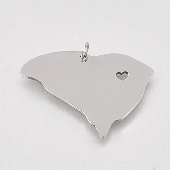 201 Stainless Steel Pendants, Map of South Carolina, Stainless Steel Color, 20x28x1mm, Hole: 3mm