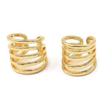 Rack Plating Brass Splite Cuff Earrings, Climber Wrap Around Non Piercing Earrings for Women, Cadmium Free & Lead Free, Real 18K Gold Plated, 11.5x11.5mm