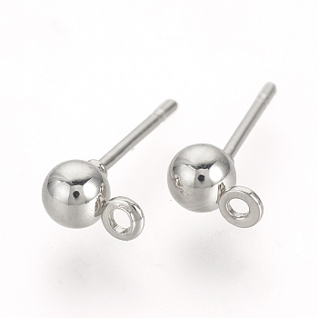 Iron Ball Stud Earring Findings, with Loop, Nickel Free, Platinum, 15x4mm, Hole: 1mm, Pin: 0.8mm