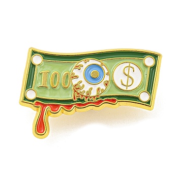 Dollar & Bloody Eyeball Enamel Pins, Golden Alloy Badge for Backpack Clothes, Dark Sea Green, 22.5x30x1mm