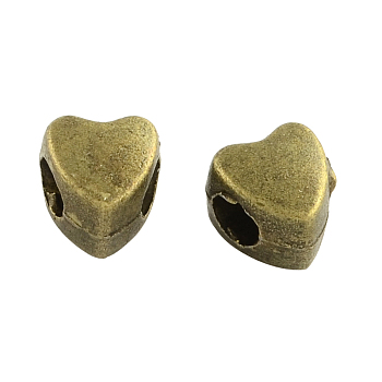 Tibetan Style Alloy European Beads, Large Hole Heart Beads, Lead Free, Cadmium Free & Nickel Free, Antique Bronze, 8.5x8x7mm, Hole: 4mm, about 453pcs/690g