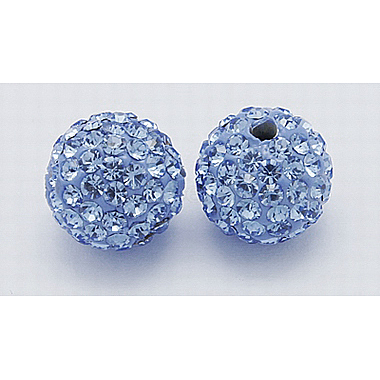 12mm LightSteelBlue Round Polymer Clay+Glass Rhinestone Beads