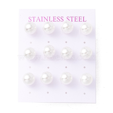 6 Pair Shell Pearl Round Ball Stud Earrings(EJEW-A067-18A-G)-2