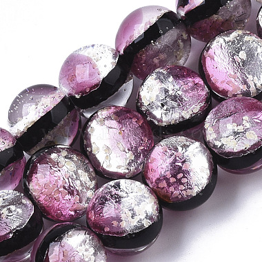11mm HotPink Round Silver Foil Beads