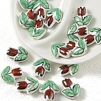 Handmade Porcelain Bright Glazed Beads, Flower, Saddle Brown, 16x14.5mm(PW-WGF0CC5-07)