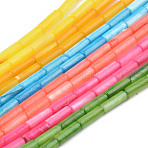 Natural Freshwater Shell Beads Strand, Dyed, Column, Mixed Color, 9x3mm, Hole: 0.8mm, about 38pcs/strand, 16.93 inch(43cm)(SHEL-T017-40)