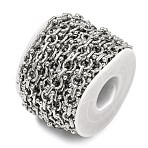 304 Stainless Steel Ring with Flat Round Link Chains, Unwelded, with Spool, Stainless Steel Color, 8x1.5mm(CHS-A019-04P-01)