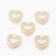 Brass Chandelier Components, Heart, Nickel Free, Real 18K Gold Plated, 20x18.5x1.5mm, Hole: 1~1.5mm(X-KK-S345-250)