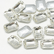 Pointed Back Glass Rhinestone Cabochons, Faceted, Rectangle Octagon, Crystal, 18x13x5mm(RGLA-T079-13x18mm-01)