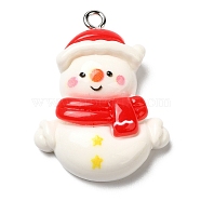 Christmas Opaque Resin Pendants, with Platinum Tone Iron Loops, Snowman, 29x22x8mm, Hole: 2mm(CRES-D016-01H)