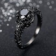 Flat Round Brass Jet Rhinestone Finger Rings, Black, US Size 8(18.1mm)(FS-WG232E0-03)