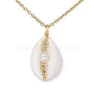 Natural Shell Pendant Necklace with 304 Stainless Cable Chains, Golden, 17.52 inch(44.5cm)(NJEW-JN04471)