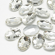 Pointed Back Glass Rhinestone Cabochons, Back Plated, Faceted, Oval, Crystal, 6x4x2.5mm(RGLA-T080-4x6mm-01)