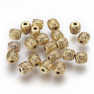 Tibetan Style Alloy Beads, Antique Golden Color, Lead Free & Nickel Free & Cadmium Free, Barrel, Size: about 6mm in diameter, 6mm long, hole: 1.6mm(X-GLF0888Y-NF)
