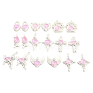 DIY Jewelry Making Finding Kit, Including 18Pcs 9 Style Alloy with Glass Pendants and Connector Charms, Heart & Flower & Star & Cross & Butterfly & Dog Paw Print, Pearl Pink, 17~30.5x11~26x4.5~6mm, Hole: 1~4.6mm, 2Pcs/style(FIND-G062-01MS-02)