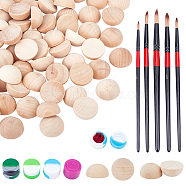 Nbeads Painting Kits, Including Wood Cabochons, Plastic Paint Brushes Pens and Silicone Boxes, Mixed Color, 2.4~2.45x1.25cm, 60pcs/set(DIY-NB0005-27)