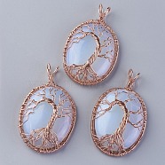Opalite Big Pendants, with Rose Gold Tone Brass Findings, Oval with Tree of Life, 56~58.5x35~36x12~13.8mm, Hole: 4.2~5.2x4.6~6mm(G-G771-C07)