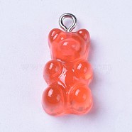 Resin Pendants, with Metal Findings, Bear, Platinum, Tomato, 21~22x10.5~11.5x6~7mm(RESI-WH0008-09A)