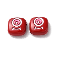 Spray Painted Alloy Enamel Beads, Square with Eye, FireBrick, 10x10x4mm, Hole: 1.8mm(PALLOY-M215-15D)