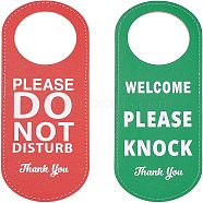 PU Leather Please Do Not Disturb Double Sided Notice Hanger Sign, Welcome Please Knock on Back, Ideal for Office Home Clinic Dorm Online Class and Meeting, Red & Green, 225x83x2.5mm, Hole: 60mm(AJEW-WH0277-91)