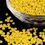 Glass Seed Beads, Opaque Colours Seed, Round, Yellow, Size: about 3mm in diameter, hole:1mm, about 2222pcs/100g(X1-SEED-A010-3mm-42)