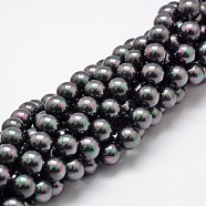 Shell Pearl Bead Strands, Rainbow Plated, Grade A, Round, Black, 8mm, Hole: 1mm, about 51pcs/strand, 16 inch(X-BSHE-L025-05-8mm)