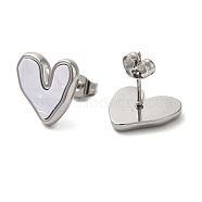 Non-Tarnish 304 Stainless Steel Stud Earrings, Stainless Steel Color, Heart, 12x13mm(EJEW-U001-05P-04)