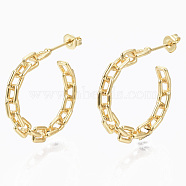 Semicircular Brass Cross Chain Stud Earrings, Half Hoop Earrings, with Earring Backs, Real 16K Gold Plated, 26~27x4mm, Pin: 0.8mm(EJEW-N015-02)