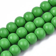 Painted Natural Wood Beads Strands, Round, Spring Green, 10x8~9mm, Hole: 2~3mm, about 41~42pcs/strand, 13.98 inch~14.61 inch(35.5~37.1cm)(WOOD-S053-54E)
