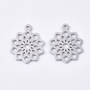 201 Stainless Steel Pendants, Flower, Stainless Steel Color, 19x16x1mm, Hole: 1.4mm(X-STAS-T045-38P)