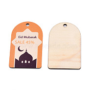 Single-Sided Printed Wood European Big Pendants, Large Hole Pendant, Arch Charm with Word Sale 45% & Eid Mubarak, Saddle Brown, 67.5x42x2mm, Hole: 4mm(WOOD-N005-94A)