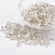 Glass Bugle Beads, Silver Lined, Gainsboro, 12x2mm, Hole: 0.5mm, about 5000pcs/bag(SEED-E001-12mm-21)
