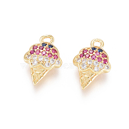 Brass Micro Pave Cubic Zirconia Charms, Long-Lasting Plated, Ice Cream, Golden, 13x8.5x2.5mm, Hole: 1.4mm(ZIRC-L093-23G)