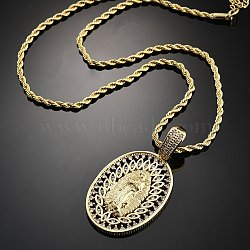 Brass Cubic Zirconia Pendant Necklaces for Women, Oval with Virgin Mary, Real 18K Gold Plated, 16.14 inch(41cm)(NJEW-U034-01B-G)