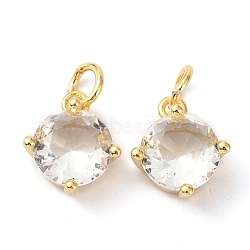 Brass Cubic Zirconia Charms, with Jump Ring, Long-Lasting Plated, Lead Free & Cadmium Free, Round, Real 18K Gold Plated, 11.5x10x5.5mm(ZIRC-C022-05G)