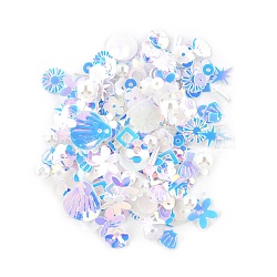 Plastic Paillette Beads, Sequin Beads, Mixed Shapes, Light Blue, 4~19x4~13x0.1mm, Hole: 1~3.9mm(DIY-P025-05B)