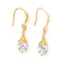 Dangle Earring, with Clear Cubic Zirconia and Brass Findings, Lamp, Golden, 34mm, Pin: 1mm(EJEW-I242-12G)