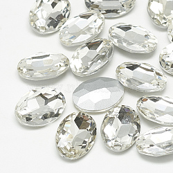 Pointed Back Glass Rhinestone Cabochons, Back Plated, Faceted, Oval, Crystal, 6x4x2.5mm(RGLA-T080-4x6mm-01)