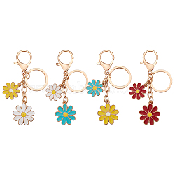 AHADERMAKER 4Pcs 4 Colors Alloy Enamel Pendants Keychain, with Lobster Claw Clasps and Key Rings, Daisy, Mixed Color, 9.3cm, 1pc/color(KEYC-GA0001-24)