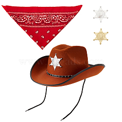 Cosplay Western Cowboy Accessories Sets, Including Non-Woven Fabric Hats, Plastic Hexagram Brooch Pin and Square Polyester Headbands, Mixed Color(AJEW-FG0003-10)