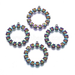 Ion Plating(IP) 304 Stainless Steel Pendants, Ring, Rainbow Color, 30x28x3mm, Hole: 1.5mm(STAS-N098-029)