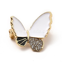 Butterfly Enamel Pin with Rhinestone, Golden Alloy Brooch for Backpack Clothes, Cadmium Free & Lead Free, White, 22.5x24x4mm, Pin: 0.7mm(JEWB-I019-13G)
